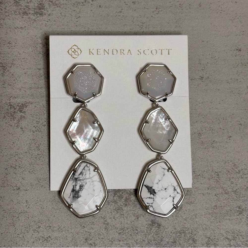 Kendra Scott Nina Linear Drop Clip-On Earrings in White Mix